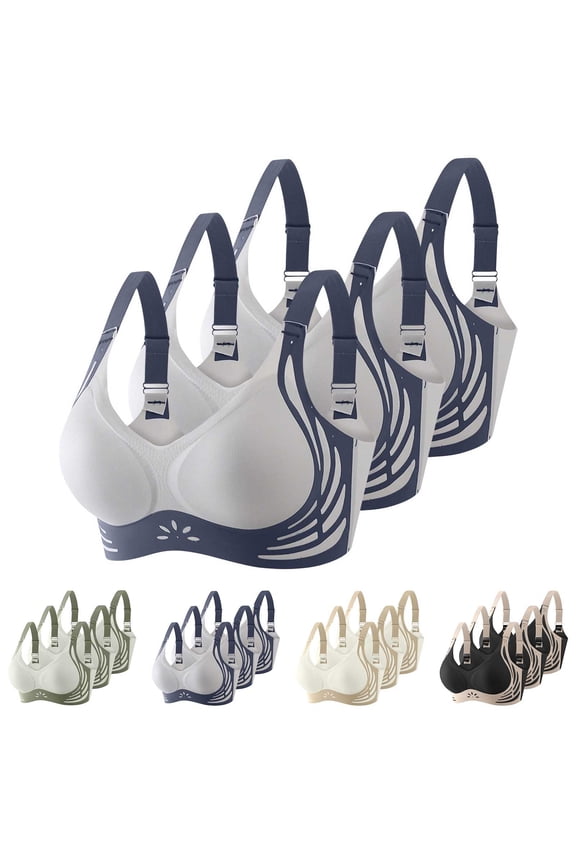 3 Pack Women's Seamless Contrast Sponge Bra, Soft Support Comfortable Breathable Fixed Cup for Everyday Wear