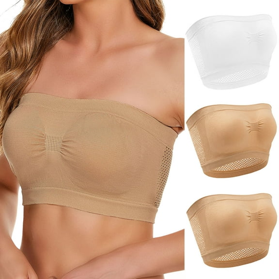 Paiwinds 3-Piece Women's Strapless Wireless Bra Set - Traceless Comfortable Breathable Push Up No Underwire Tube Top, Multiple Colors, Sizes S-3XL