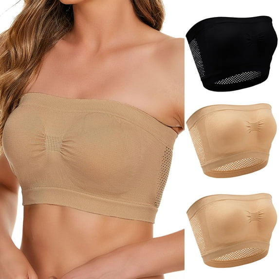 Paiwinds 3-Piece Women's Strapless Wireless Bra Set - Traceless Comfortable Breathable Push Up No Underwire Tube Top, Multiple Colors, Sizes S-3XL