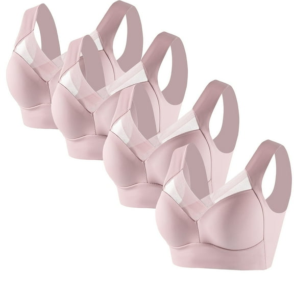 Paiwinds 4-Piece Women's Strapless Lace Wireless Bra Set - Side Smoothing Comfortable No Underwire Bra for Daily Wear, Multiple Colors, Sizes L-6XL