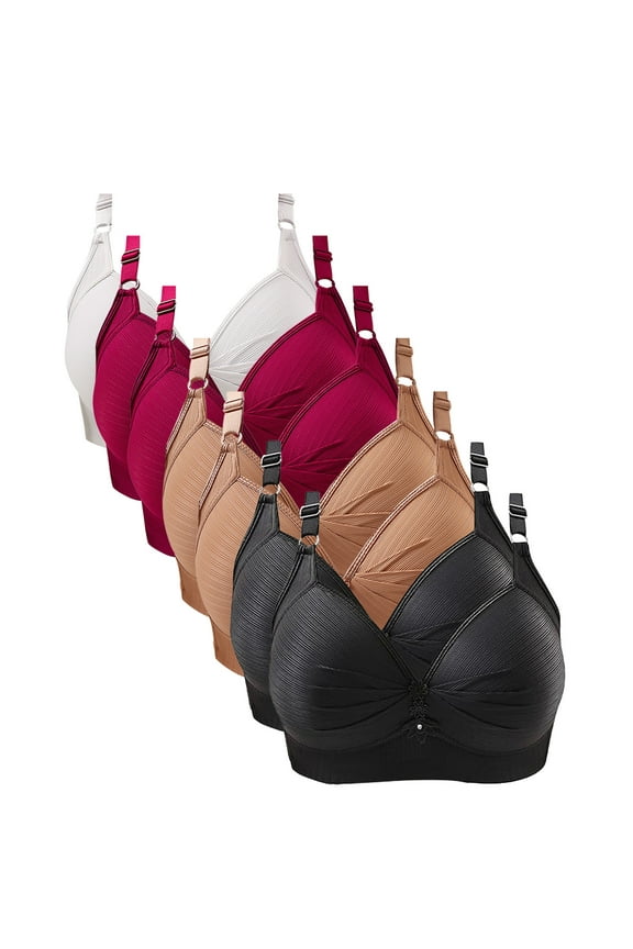 7-Pack Women's Solid Color Comfort Bra Set, Wireless with Gathering Support for Everyday Style, Soft Polyester for Smooth and Seductive Look