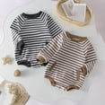 thumbnail image 1 of Paiwinds All-Season Boys Girls Striped Bodysuit Long Sleeve Crew Neck Romper with Front Pockets Casual Regular Fit Comfy Soft Infant Clothing for Newborns, 1 of 9