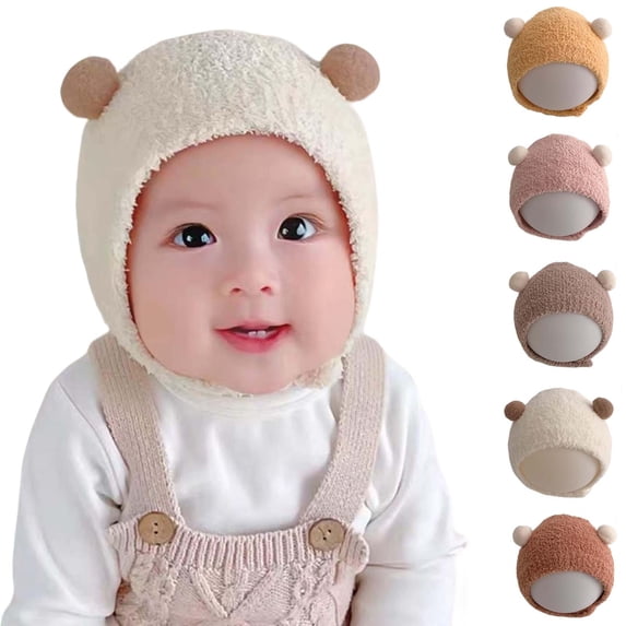 Paiwinds Baby Ear Protection Hat Knitted Warm Fall Winter Solid Color Cap for Infants 3-18 Months Soft Cozy Beanie for Newborns and Toddlers Unisex