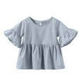 thumbnail image 1 of Paiwinds Baby Girls Flare Sleeve Short Sleeve Top Soft Cotton Round Neck Solid Color Casual Blouse for Infants Toddlers, 1 of 6