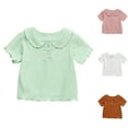 thumbnail image 1 of Paiwinds Baby Girls Flounce Trim Button Shoulder Short Sleeve Top Soft Cotton Solid Color Casual Blouse for Infants, 1 of 9