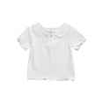 thumbnail image 1 of Paiwinds Baby Girls Flounce Trim Button Shoulder Short Sleeve Top Soft Cotton Solid Color Casual Blouse for Infants, 1 of 5