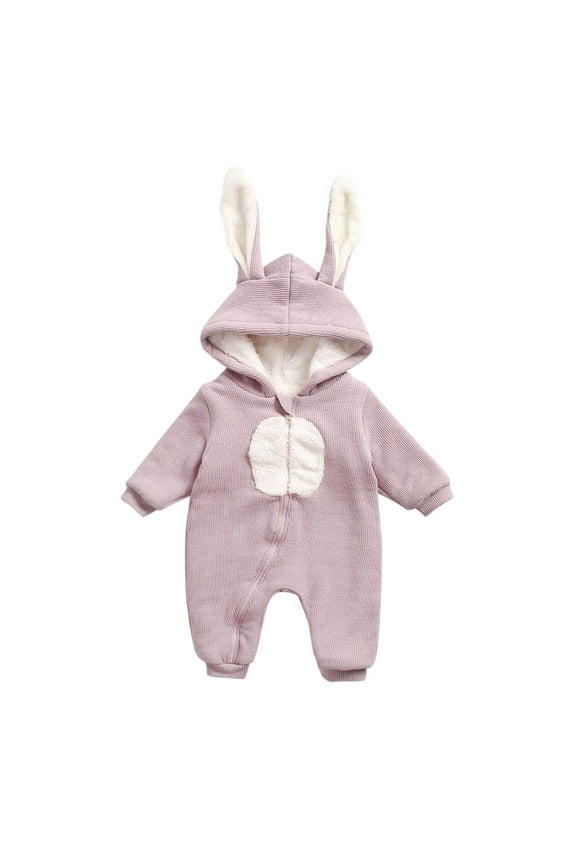Baby Jumpsuit Winter All-in-One Outfit, Hooded Long Crawling Romper with Soft Fleece Lining for Infants & Toddlers 0-3 Years, Warm Unisex Baby Clothes for Casual & Holiday Occasions`