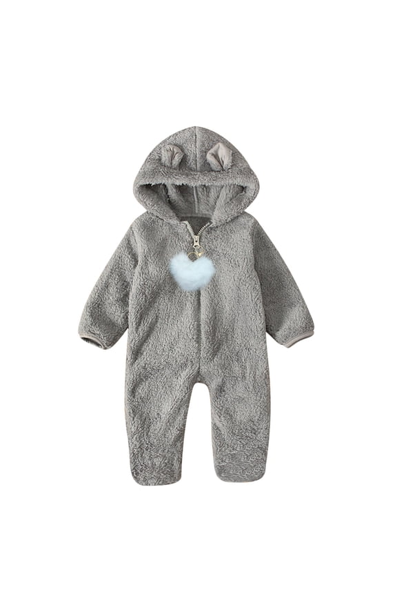 Baby Long Sleeve Romper with Bear Ears & Heart Pendant, Snap Closure Jumpsuit for Infant Christmas Photo Outfits, Soft Cotton Hooded Bodysuit for Newborn Baby Shower Gift, Gender Neutral