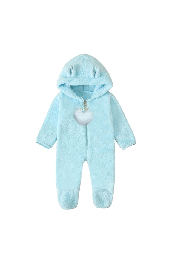 Baby Long Sleeve Romper with Bear Ears & Heart Pendant, Snap Closure Jumpsuit for Infant Christmas Photo Outfits, Soft Cotton Hooded Bodysuit for Newborn Baby Shower Gift, Gender Neutral