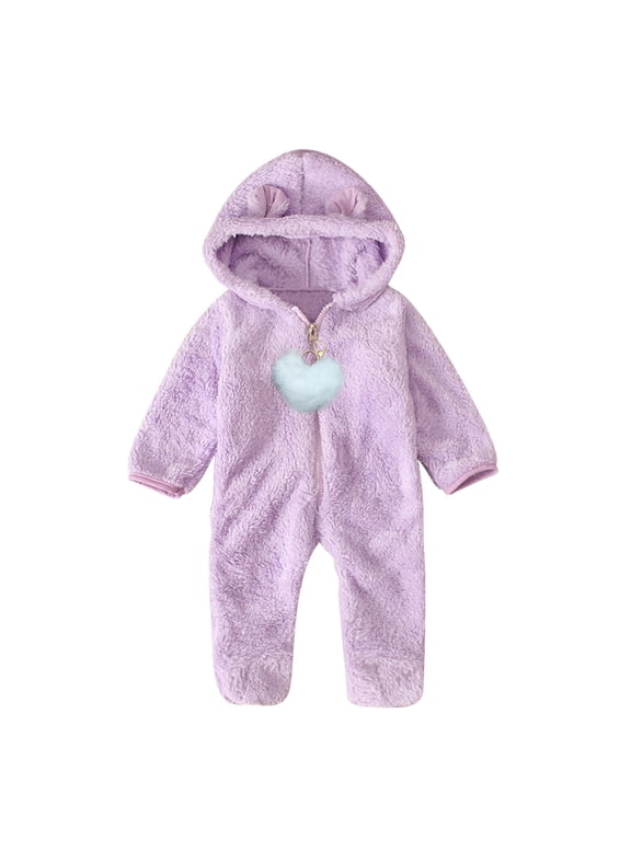 Baby Long Sleeve Romper with Bear Ears & Heart Pendant, Snap Closure Jumpsuit for Infant Christmas Photo Outfits, Soft Cotton Hooded Bodysuit for Newborn Baby Shower Gift, Gender Neutral