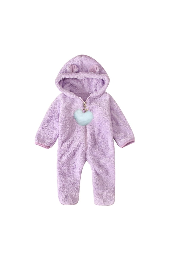 Baby Long Sleeve Romper with Bear Ears & Heart Pendant, Snap Closure Jumpsuit for Infant Christmas Photo Outfits, Soft Cotton Hooded Bodysuit for Newborn Baby Shower Gift, Gender Neutral