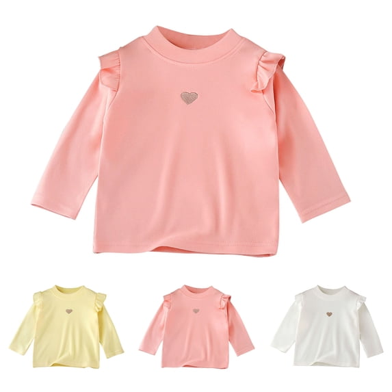 Paiwinds Big Girls Long Sleeve Pullover Sweatshirt Casual Crew Neck Ruffle Shoulder Tunic Top with Glitter Heart Design Kids Fall Spring Clothing