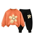 thumbnail image 1 of Paiwinds Boys Girls 2 Piece Outfit Long Sleeve Collared Sweatshirt Casual Pants Set Bow Print Solid Color Soft Velvet Lined Warm Winter Daily Wear Toddler Kids Clothes, 1 of 9