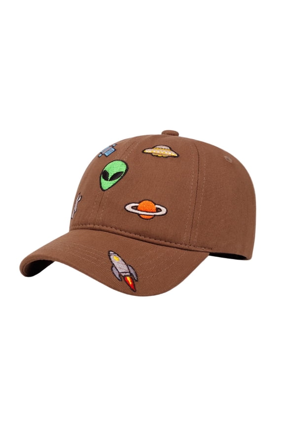 Boys Girls Baby Baseball Cap 2-6 Years Soft Top Sun Protection Hat Cartoon Alien Rocket Print Casual Toddler Baseball Cap Outdoor Adjustable Kids Cap