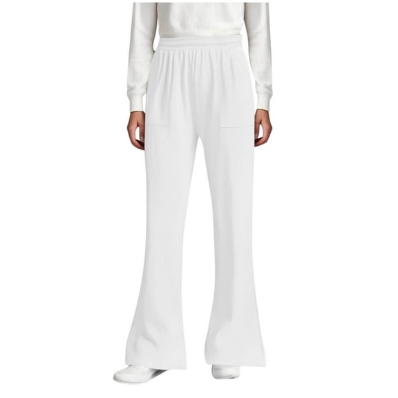 Paiwinds Boys & Girls' Flared Pants 5-14 Years, Summer Linen-Like Casual Pants with Adjustable Waist & Pockets, Wide Leg Bell Bottom Trousers for Kids, Elastic Waistband Long Pants