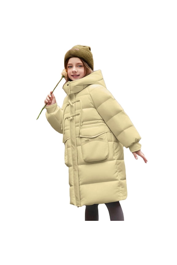 Boys & Girls Long Puffer Parka with Windproof Hood, Winter Coat Offering Warm Insulated Design and Multiple Pockets for Snow Activities and Outdoor Play