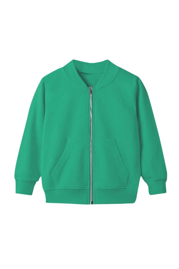 Boys Girls Solid Color Hoodless Jacket with Full Zip Puffer Design and Multiple Pockets, Casual Long Sleeve Outerwear for Versatile Everyday Styling