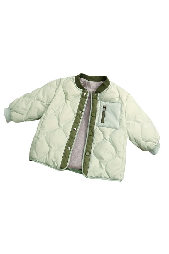 Boys Girls Winter Snap Jacket with Warm Padded Insulation and Ornamental Button Details, Casual Outerwear for Cold Weather Protection with Stylish Design Elements