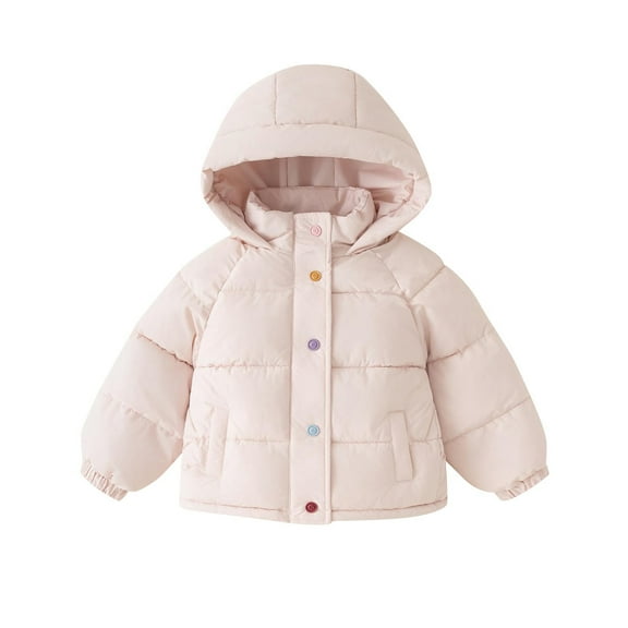Paiwinds Children's Short Puffer Jacket with Hood, Winter Warm Coat with Full Zipper for Girls & Boys 3-11Y, Lightweight Insulated Design for Cold Weather Protection