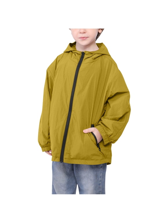 Children's Windbreaker Jacket with Hood, Waterproof Breathable Outdoor Coat for Hiking & Sports 2-10Y, Lightweight Full Zip Design with Pockets for Discovery