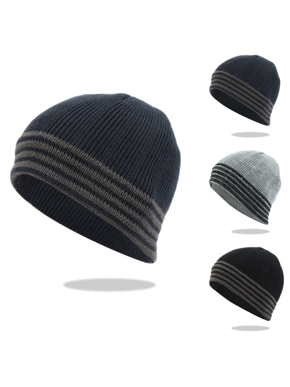 Color Block Knitted Hat for Women, Warm Pullover Beanie Hip Hop Skull Cap, Winter Knit Hat with Stripes