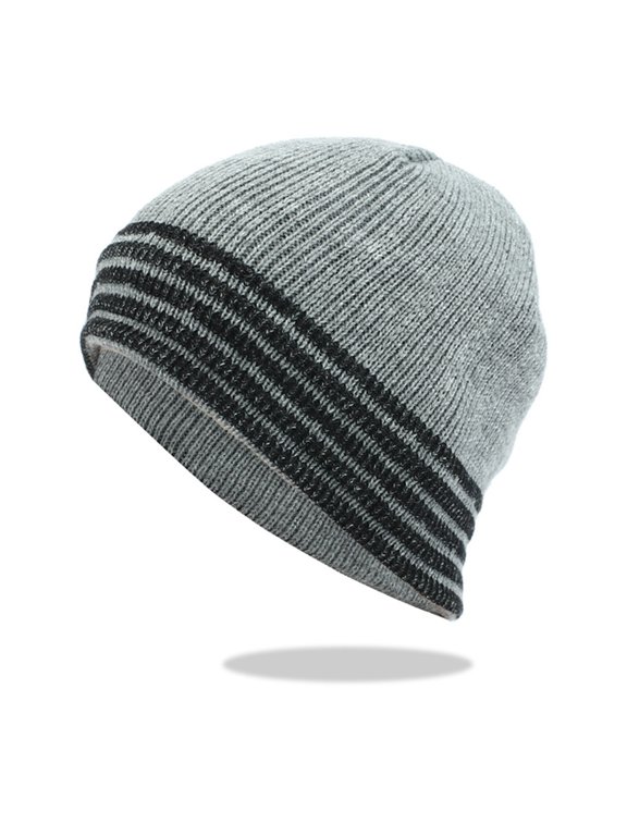 Color Block Knitted Hat for Women, Warm Pullover Beanie Hip Hop Skull Cap, Winter Knit Hat with Stripes