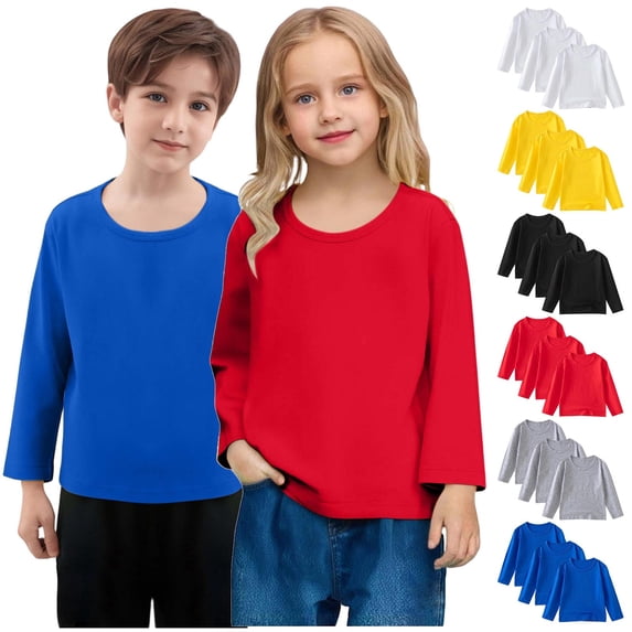 Paiwinds Everyday Kids Long Sleeve T-Shirts Crew Neck Pullover Tops Casual Solid Color Tee Shirts Regular Fit for Boys and Girls Children's Clothing