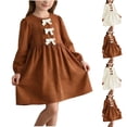 thumbnail image 1 of Paiwinds Fall Winter Girls A-Line Dress Crew Neck Long Sleeve Bow Detail Casual Mini Dress Regular Fit Kids Clothing for Girls, 1 of 9