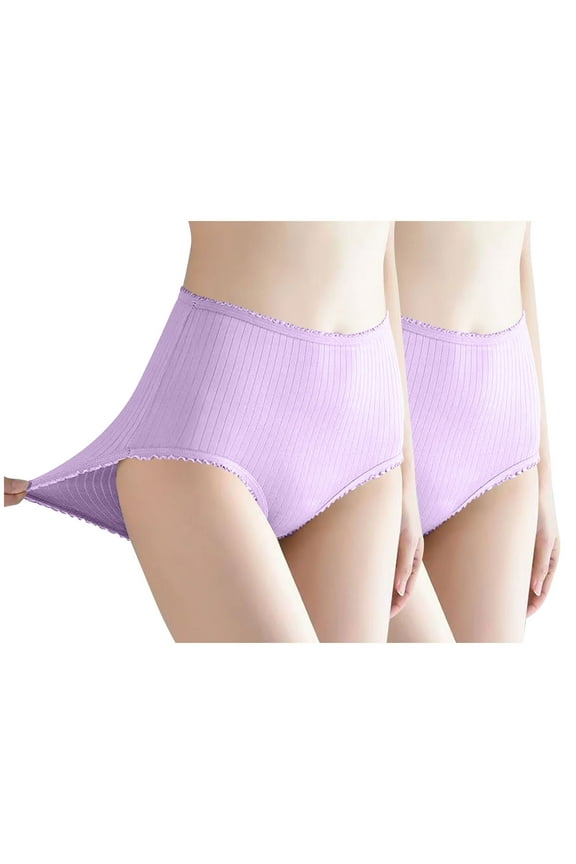 Fashion High Waisted Solid Women Underwear Tummy Control Absorbent Briefs with Full Back Coverage, 2-Pack, Sizes M-2XL (Black, Pink, Beige, White, Purple, Hot Pink, Orange, Army Green)