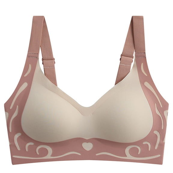 Paiwinds Fashion Women Pattern Illustration Bra - No Underwire Fixed Cup Heart Print Gathering Support for Daily Cute Wear