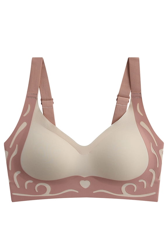Fashion Women Pattern Illustration Bra - No Underwire Fixed Cup Heart Print Gathering Support for Daily Cute Wear