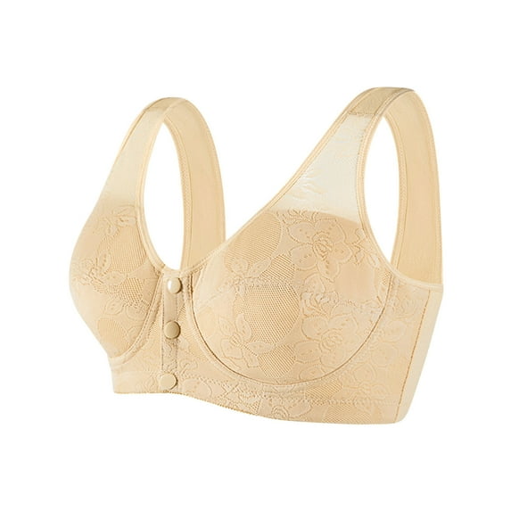 Paiwinds Front Button Mom Bra for Middle Aged & Elderly, Lace Wirefree No Sponge Comfort Plus Size Large Cup, Daily Wear