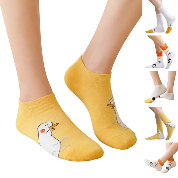 Paiwinds Funny Cartoon Goose Ankle Socks for Women Soft Cotton Low Cut Casual Crew Socks One Size