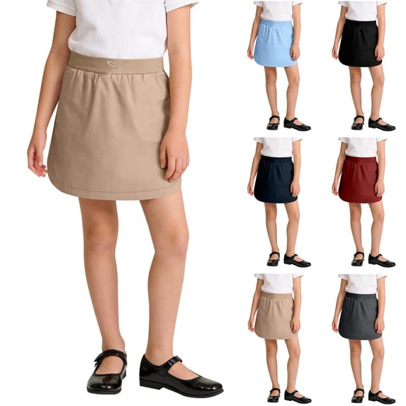 Paiwinds Girls Back to School Uniform Skirts A-Line Elastic Waist Mini Skort Solid Color Casual Regular Fit Kids Clothes for Toddler Girls