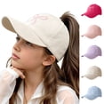 thumbnail image 1 of Paiwinds Girls Baseball Cap with Bow Ponytail Hat Kids Summer Sun Protection Breathable Outdoor Adjustable Visor for 2-10 Years, 1 of 8