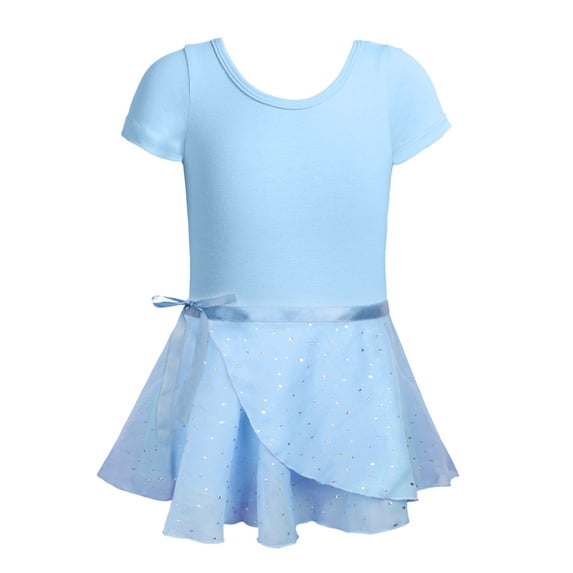 Paiwinds Girls Dancewear Set Short Sleeve Sequin Leotard With Detachable Mesh Skirt For Ballet Performance