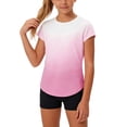 thumbnail image 1 of Paiwinds Girls Gradient Print Quick Dry Short Sleeve Sports Top Soft Nylon Spandex Breathable Athletic Tee for Yoga Running and Play, 1 of 5