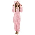 thumbnail image 1 of Paiwinds Girls' Hooded Fleece Romper Pajamas with Ears Winter Warm Zip Front Pocket Long Sleeve Sleepwear, 1 of 7