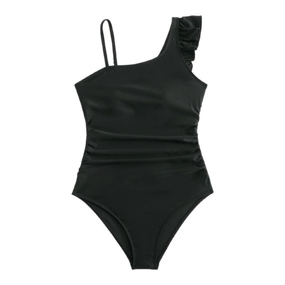 Paiwinds Girls Single-Piece Swimsuit, Solid Color Quick-Dry Polyester Bodysuit with Crew Neck for Swimming Beach Pool 12-16 Years