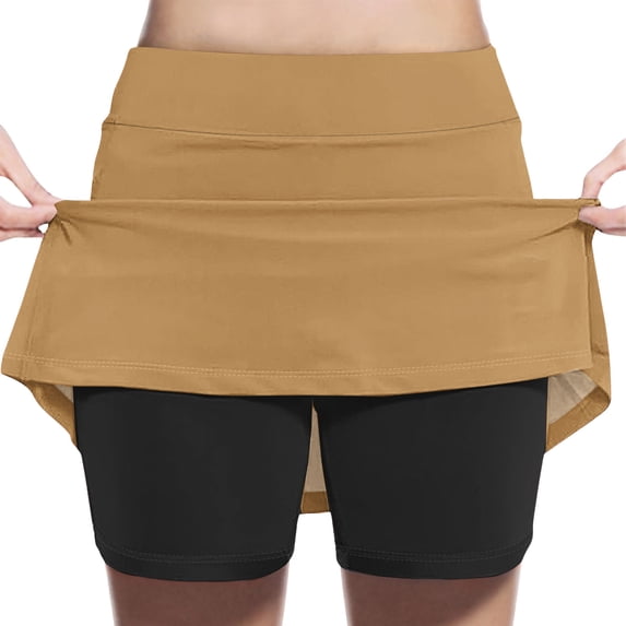 Paiwinds Girls' Solid Color Fake Two Piece Sports Skort with Elastic Waist, Soft Stretchy Polyester Spandex for Casual School