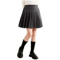 thumbnail image 1 of Paiwinds Girls' Solid Color Wool Pleated Mini Skirt with Elastic Waist, Soft Warm for Winter School, 1 of 9