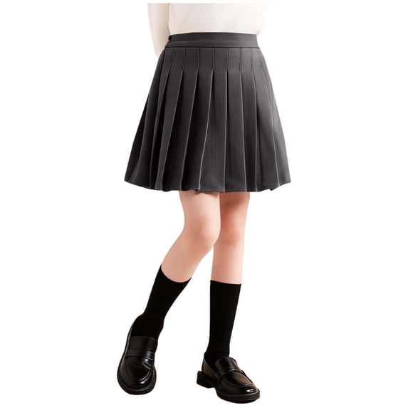 Paiwinds Girls' Solid Color Wool Pleated Mini Skirt with Elastic Waist, Soft Warm for Winter School