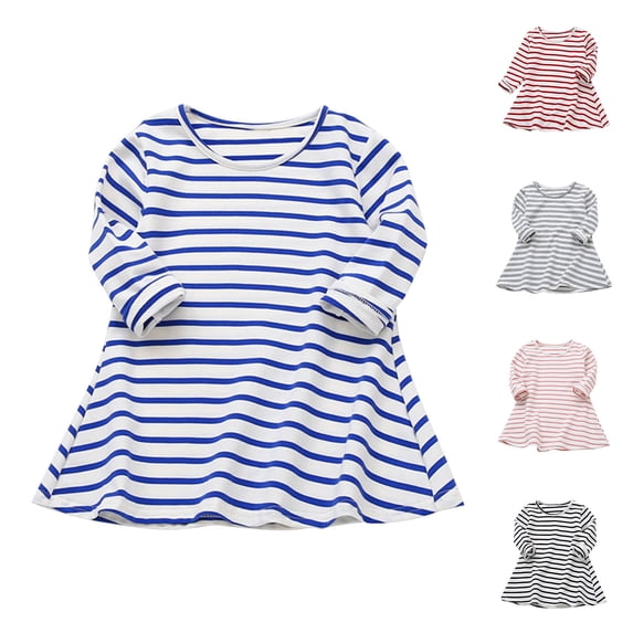 Paiwinds Girls T-Shirt Dress Striped Long Sleeve Crew Neck Casual Loose Fit A-Line Knit Mini Dress for Kids Toddler Girls