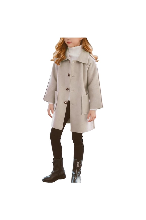 Girls Wool Blend Coat with Snap Closure Sherpa Lined Design and Duster Style Length, Fashionable Winter Outerwear with Elegant Drape and Warmth