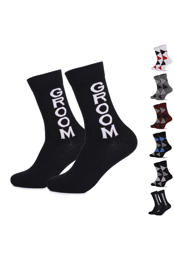 Groom Socks Breathable Cotton Blend Mid-Calf Wedding Crew Socks for Men One Size