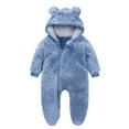 thumbnail image 1 of Paiwinds Infant Crawling Jumpsuit Long Sleeve, Baby Plush Double-Sided Velvet Hooded Pajamas, Soft & Breathable Romper for Newborn Baby Girls & Boys 0-12 Months, for Home, Travel, Holiday, 1 of 3
