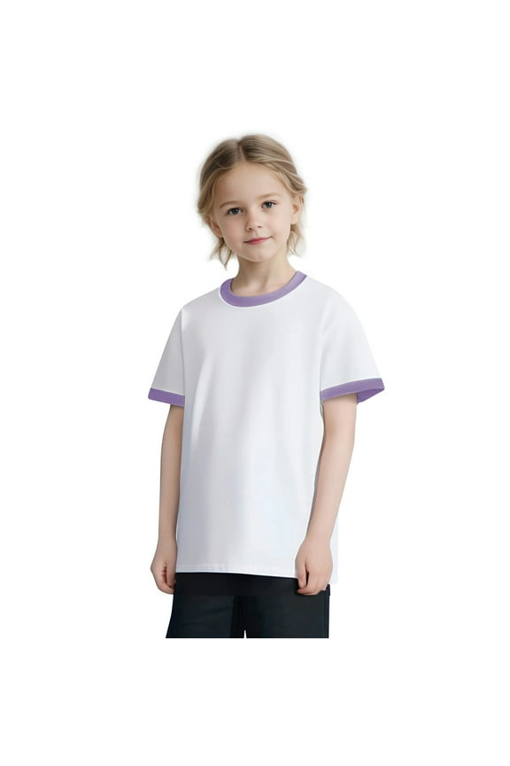 Kids 2 Pack Solid Color Short Sleeve T-Shirt Set Soft Cotton Crew Neck Basic Tees for Summer Everyday Wear