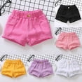 thumbnail image 1 of Paiwinds Kids Girls Fashionable Versatile Solid Color Ripped Denim Shorts with Button Pocket Elastic Waist, 1 of 9
