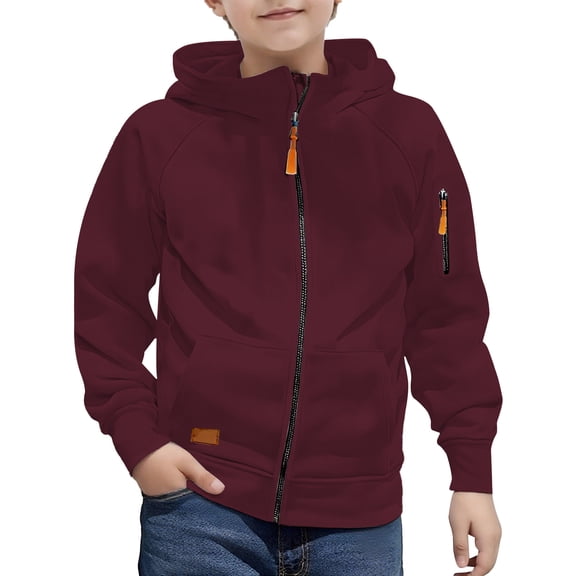 Paiwinds Kids Hooded Jacket with Full-Zip Front and Adjustable Hood, Soft Fleece Lined Long Sleeve Coat for School, Playground and Daily Outdoor Adventures