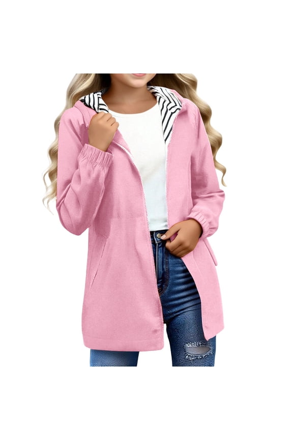 Kids Hooded Jacket with Full-Zip Front and Soft Fleece Lining, Adjustable Hood Long Sleeve Coat for School, Playground Fun and Daily Outdoor Adventures